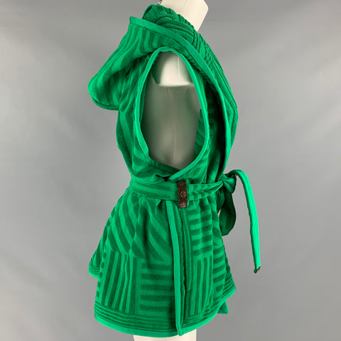 LOUIS VUITTON Size 6 Green Cotton Textured Belted Casual Top
