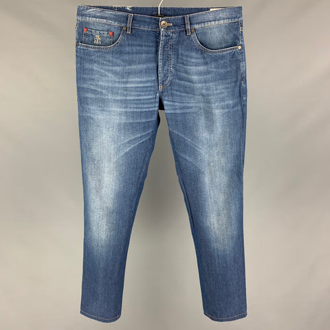 BRUNELLO CUCINELLI Size 34 Blue Washed Cotton Button Fly Jeans
