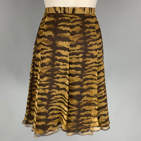 CHEAP and CHIC by MOSCHINO Size 10 Brown & Tan Animal Print Silk Below Knee Skirt