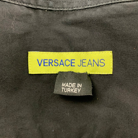 VERSACE JEANS Size S Black Beaded Cotton Hidden Placket Long Sleeve Shirt