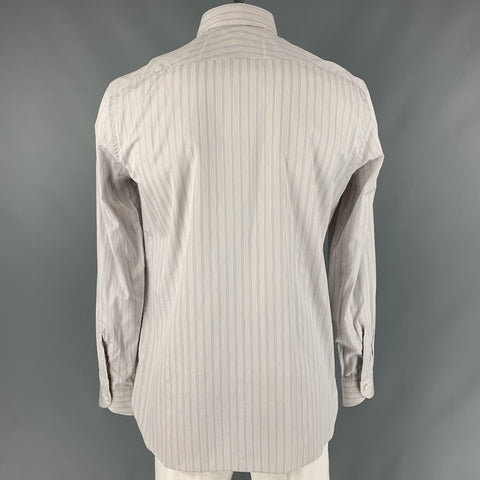 ERMENEGILDO ZEGNA Size L Grey Stripe Cotton Button Up Long Sleeve Shirt