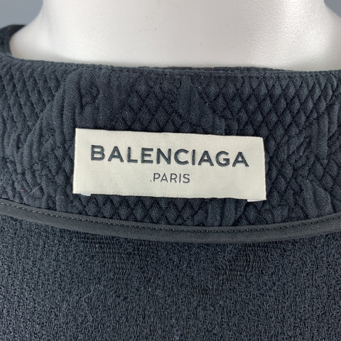 BALENCIAGA Size 4 Black Jacquard Cropped Collarless Jacket