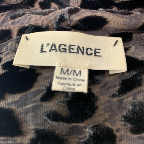 L'AGENCE Size M Brown Viscose Silk Animal Print Tied Front Casual Top