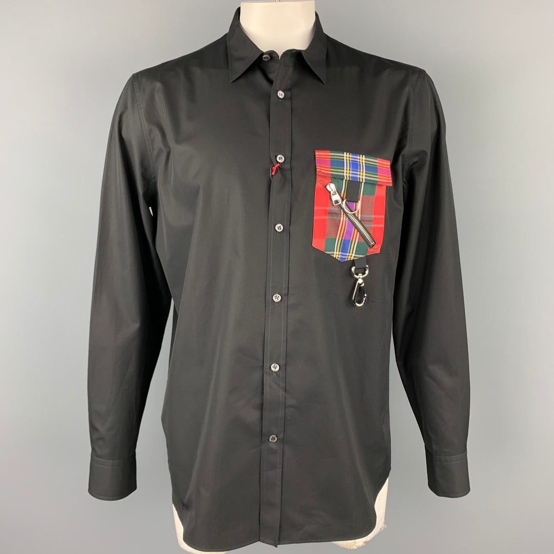 ALEXANDER MCQUEEN Size XL Black & Red Cotton Long Sleeve Shirt