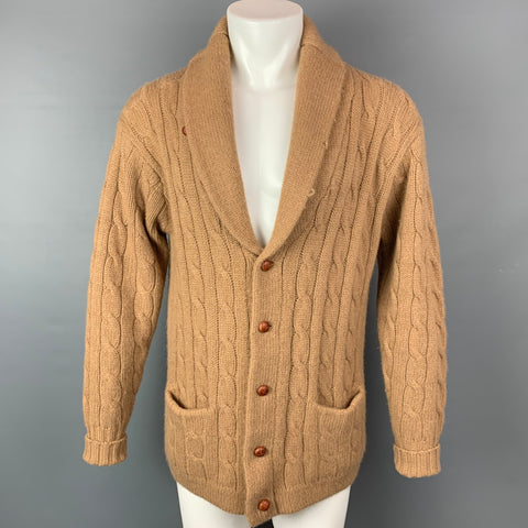 POLO by RALPH LAUREN Cárdigan con cuello chal de pelo de camello de punto trenzado color canela talla M