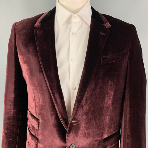 PAUL SMITH The Byard Size 44 Burgundy Black Velvet Rayon Silk Sport Coat