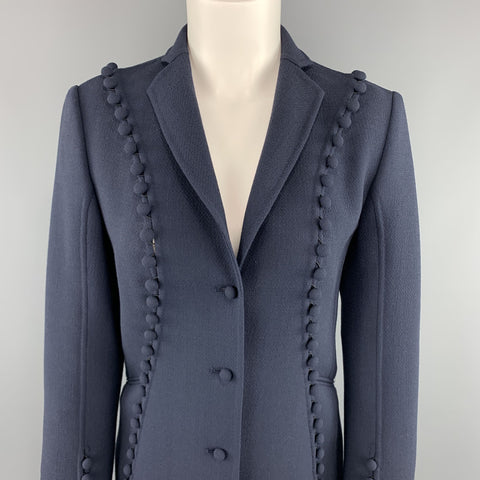 CHADO RALPH RUCCI Size 2 Navy Crepe Wool Button Trim Notch Lapel Jacket