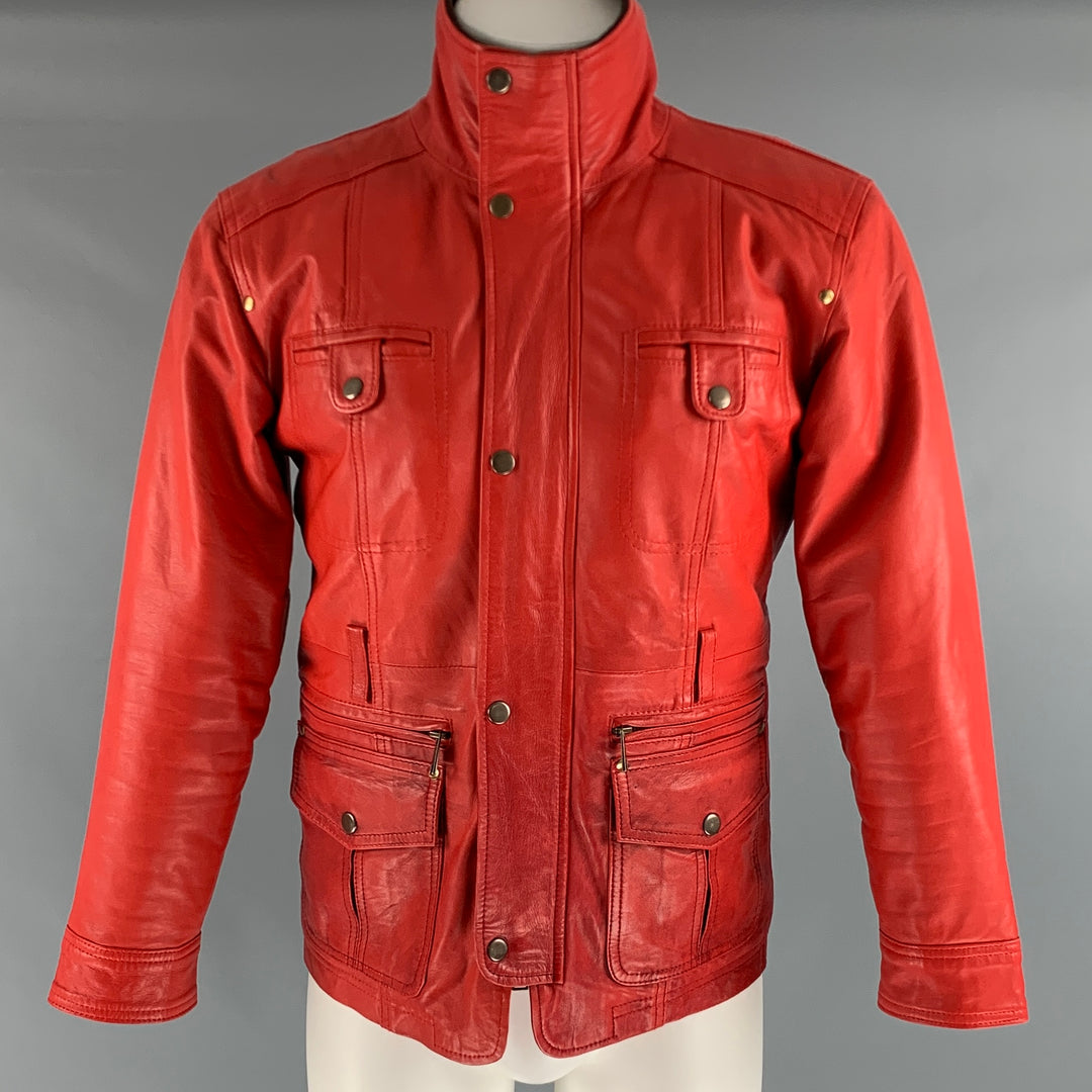 LEATHER CULT Talla M Chaqueta de cuero de materiales mixtos Rojo Marrón