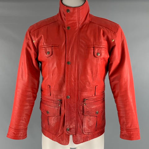 LEATHER CULT Taille M Veste en Cuir Matières Mixtes Marron Rouge