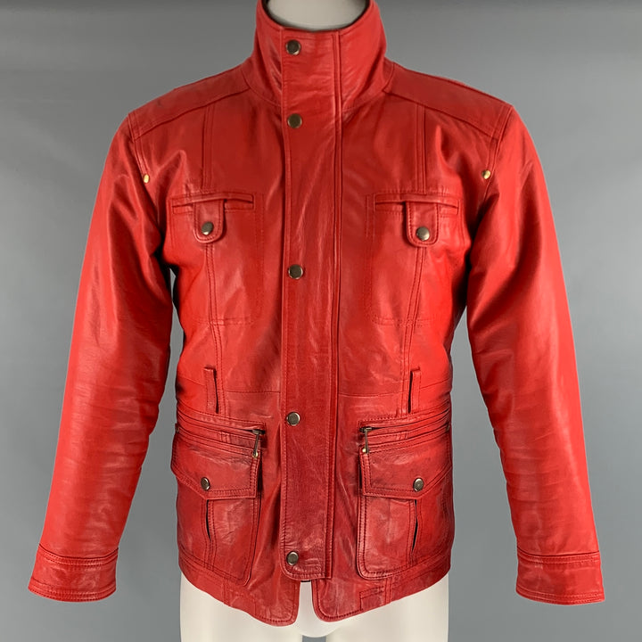 LEATHER CULT Talla M Chaqueta de cuero de materiales mixtos Rojo Marrón