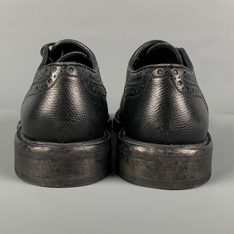 BURBERRY Size 7 Black Perforated Leather Rayford Wingtip Lace Up Shoes