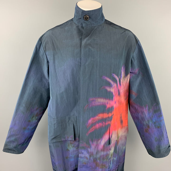 PAUL SMITH Size M Navy Dyed Nylon Hidden Button Raincoat