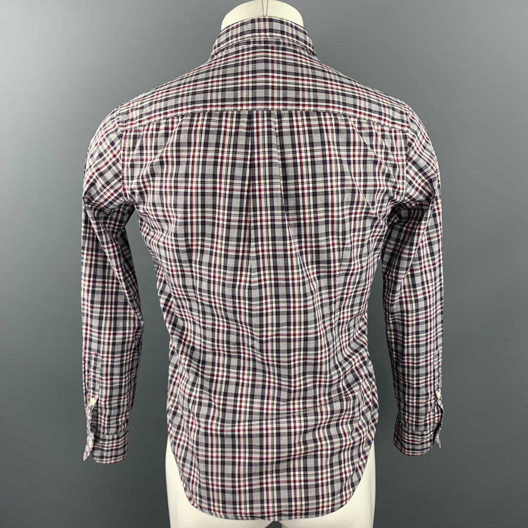 EDIFICE Size XS Grey Plaid Cotton Button Up Long Sleeve Shirt