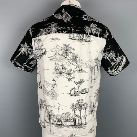 NO. 21 Size S White & Black Print Cotton Camp Short Sleeve Shirt