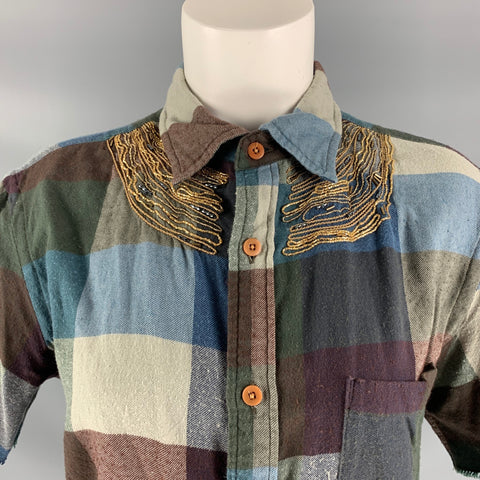 KOLOR Size M Blue Multicolour Cotton &  Cashmere Checkered Blouse