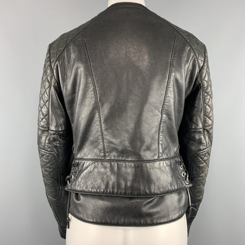 BALENCIAGA Size 8 Black Quilted Leather Biker Moto Jacket
