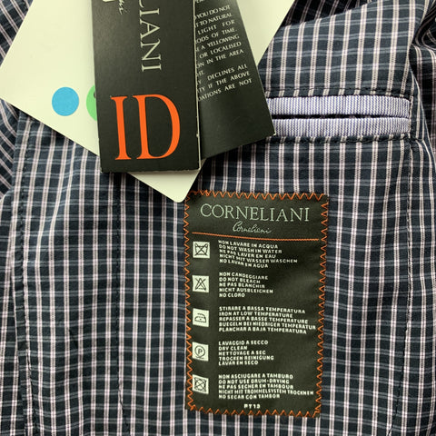 CORNELIANI Size 36 Navy & Lavender Plaid Cotton Blend Sport Coat