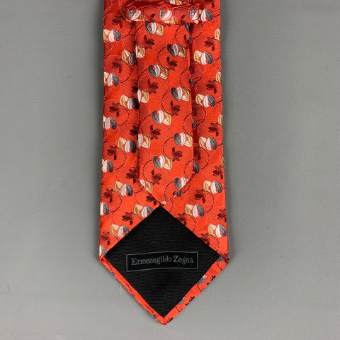 ERMENEGILDO ZEGNA Red Grey Leaves Silk Tie
