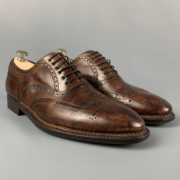 BONTONI Zapatos Libertino con cordones y punta de ala de cuero perforado marrón talla 10