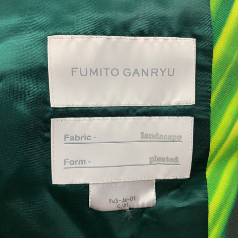 FUMITO GANRYU Taille 44 Manteau de sport à revers cranté imprimé vert jaune