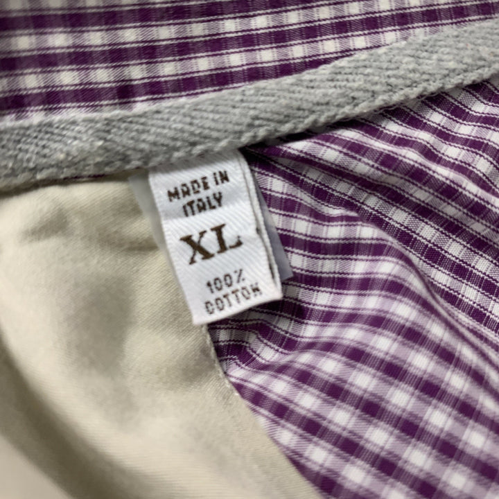 BRUNELLO CUCINELLI Size XL Purple & White Checkered Cotton Long Sleeve Shirt