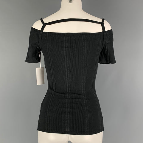 FRAME Size S Black Modal Blend Ribbed Short Sleeve Casual Top