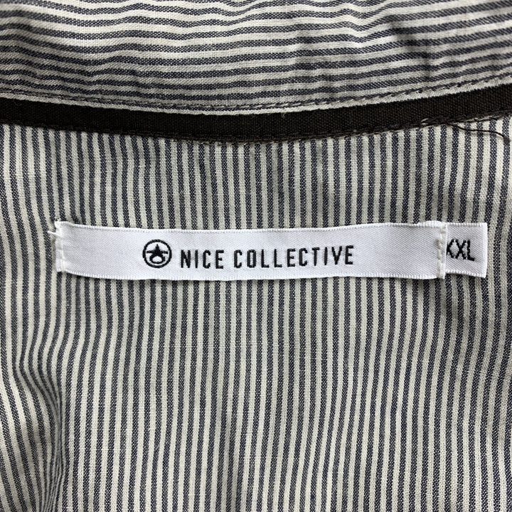 NICE COLLECTIVE Size XXL Grey Pinstripe Cotton / Linen Long Sleeve Shirt