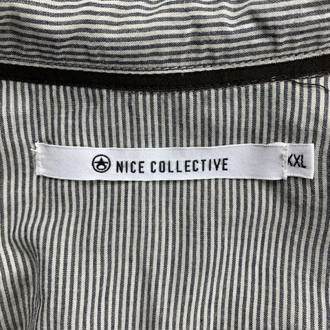 NICE COLLECTIVE Size XXL Grey Pinstripe Cotton / Linen Long Sleeve Shirt