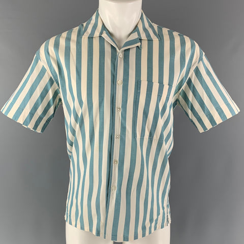 BURBERRY LONDON Size S Blue White Stripe Cotton Short Sleeve Shirt