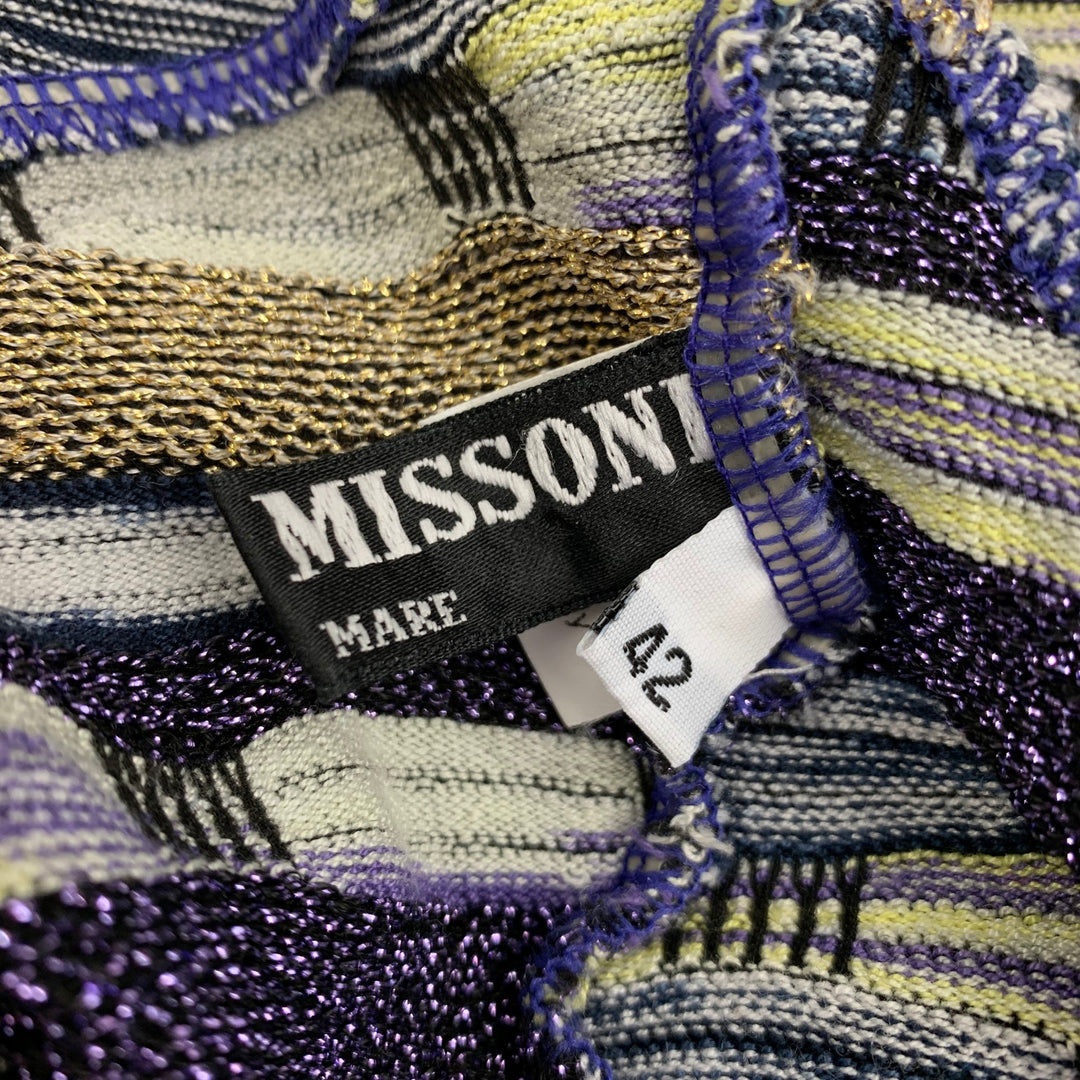 MISSONI Mare Size 6 Purple & Gold Knitted Stripe Cotton Blend One Piece Swimsuit