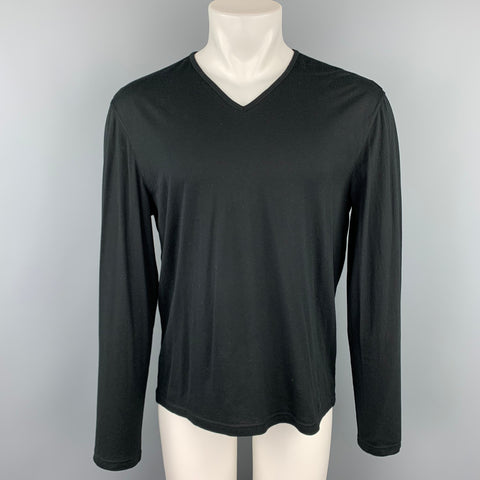 JOHN VARVATOS Size L Black Cotton / Wool V-Neck T-shirt