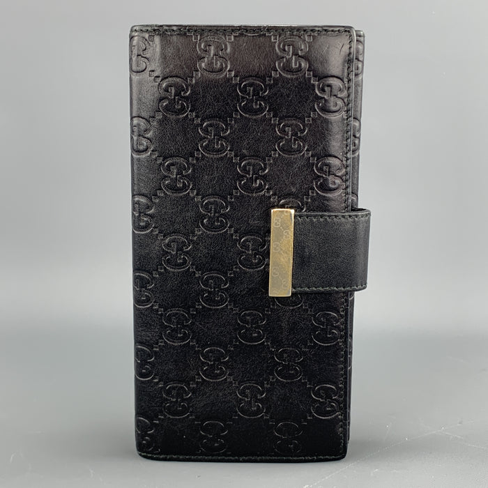 GUCCI Monogram Embossed Black Leather Checkbook Wallet