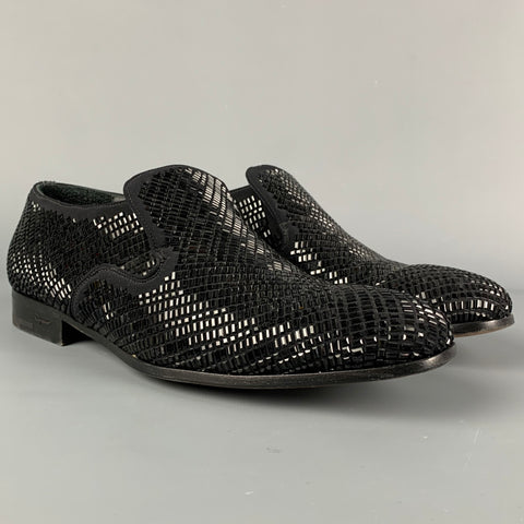 SALVATORE FERRAGAMO Size 9 Black Beaded Leather Slip On Loafers