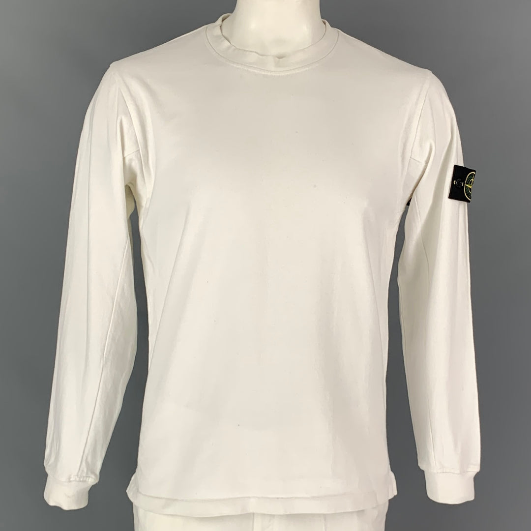 STONE ISLAND Size L White Cotton Long Sleeve T-shirt