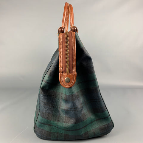 Vintage RALPH LAUREN Green & Black Tan Blackwatch Leather Duffle Bag