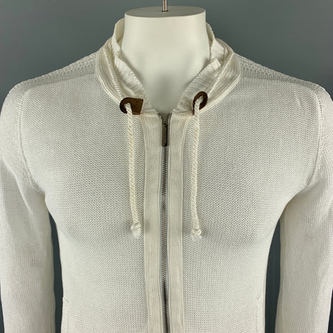 ICEBERG Talla L Chaqueta de punto blanca de lino / algodón con cordón y cremallera