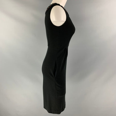 CATHERINE MALANDRINO Size S Black Wool Beaded Dress