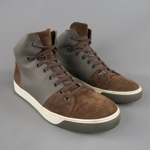 LANVIN Size 8 Brown Suede & Grey RUbber High Top Sneakers
