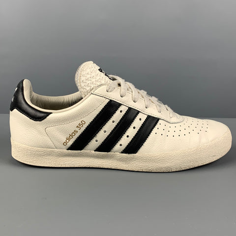 ADIDAS Size 8.5 White Black Leather Low Top 350 Sneakers