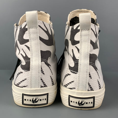 MCQ by ALEXANDER MCQUEEN Size 10 White Black Print Canvas High Top Sneakers