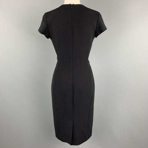RALPH LAUREN Size 6 Black Stretch Wool Squared V Neck Shift Dress