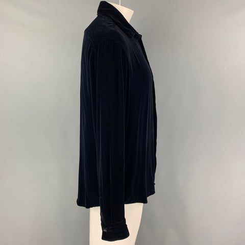 GIORGIO ARMANI Size L Navy Velvet Button Up Long Sleeve Shirt