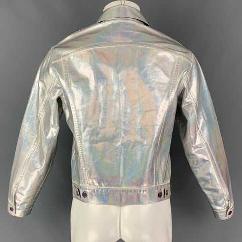 ACNE STUDIOS Size 36 Silver Holographic Cotton Trucker Jacket