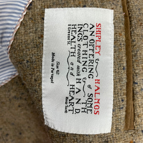 SHIPLEY and HALMOS Size 42 Oatmeal Tweed Wool Notch Lapel Sport Coat