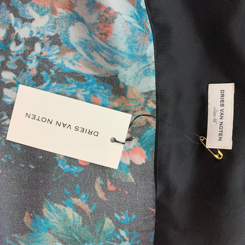 DRIES VAN NOTEN S/S 20 Size XS Black & Blue Floral Viscose Button Up Short Sleeve Shirt