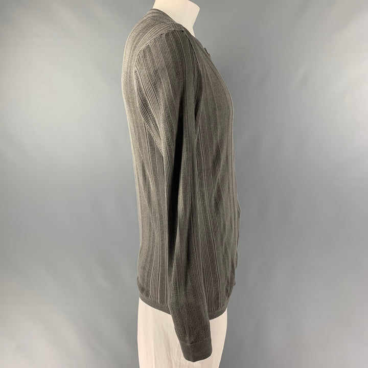 JOHN VARVATOS Taille L Pull Henley en coton côtelé gris