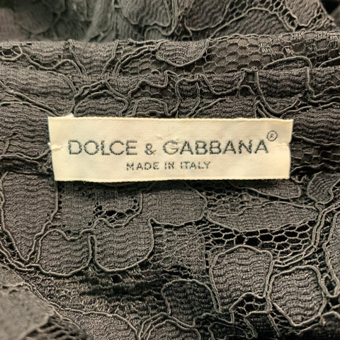 DOLCE & GABBANA Size L Black Lace Polyamide Button Up Long Sleeve Shirt