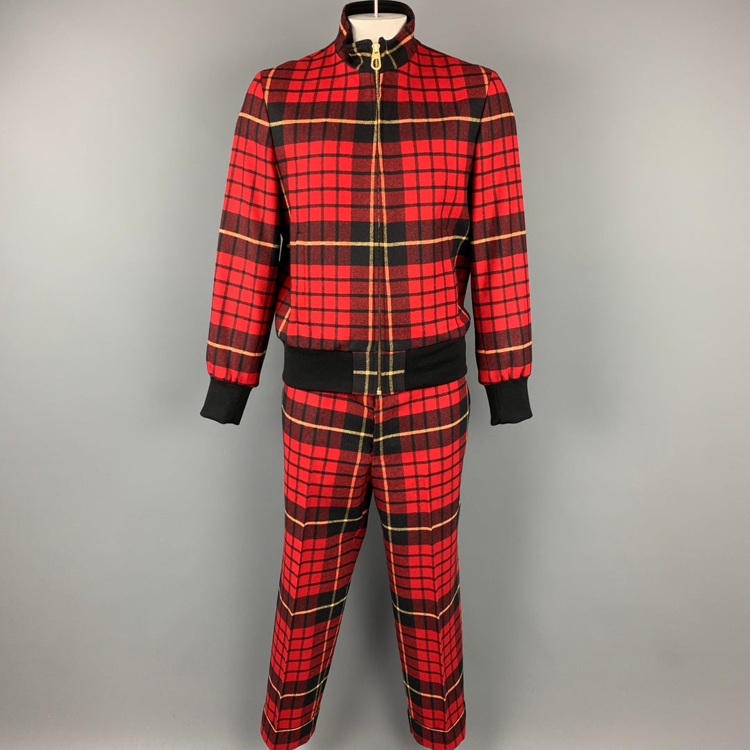 BLACK FLEECE Size 44 Red & Black Plaid Wool Zip Up Jacket & Pants Set