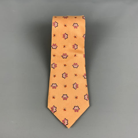 ERMENEGILDO ZEGNA Orange Pink Floral Silk Tie