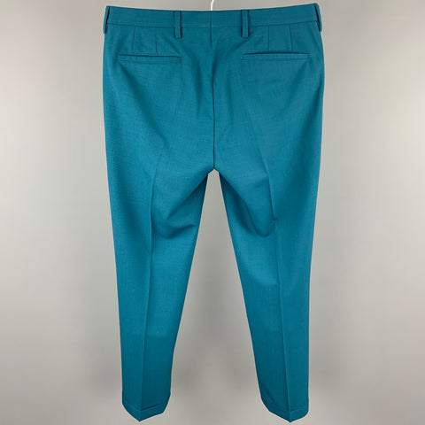 PAUL SMITH Size 30 Teal Wool Cuffed Dress Pants
